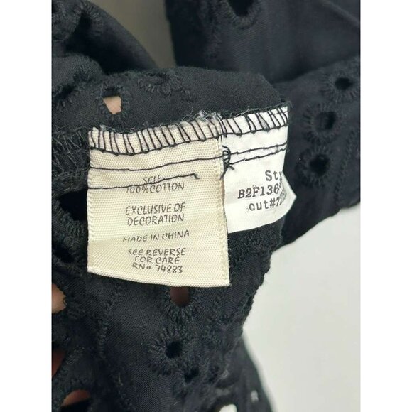 Adiva Women's Large Roll Sleeve Tab Black Eyelet Tunic Button Front Top Cover Up - Picture 8 of 16